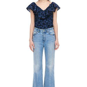 REBECCA TAYLOR ADRIANA EMBROIDERED RUFFLE TOP
